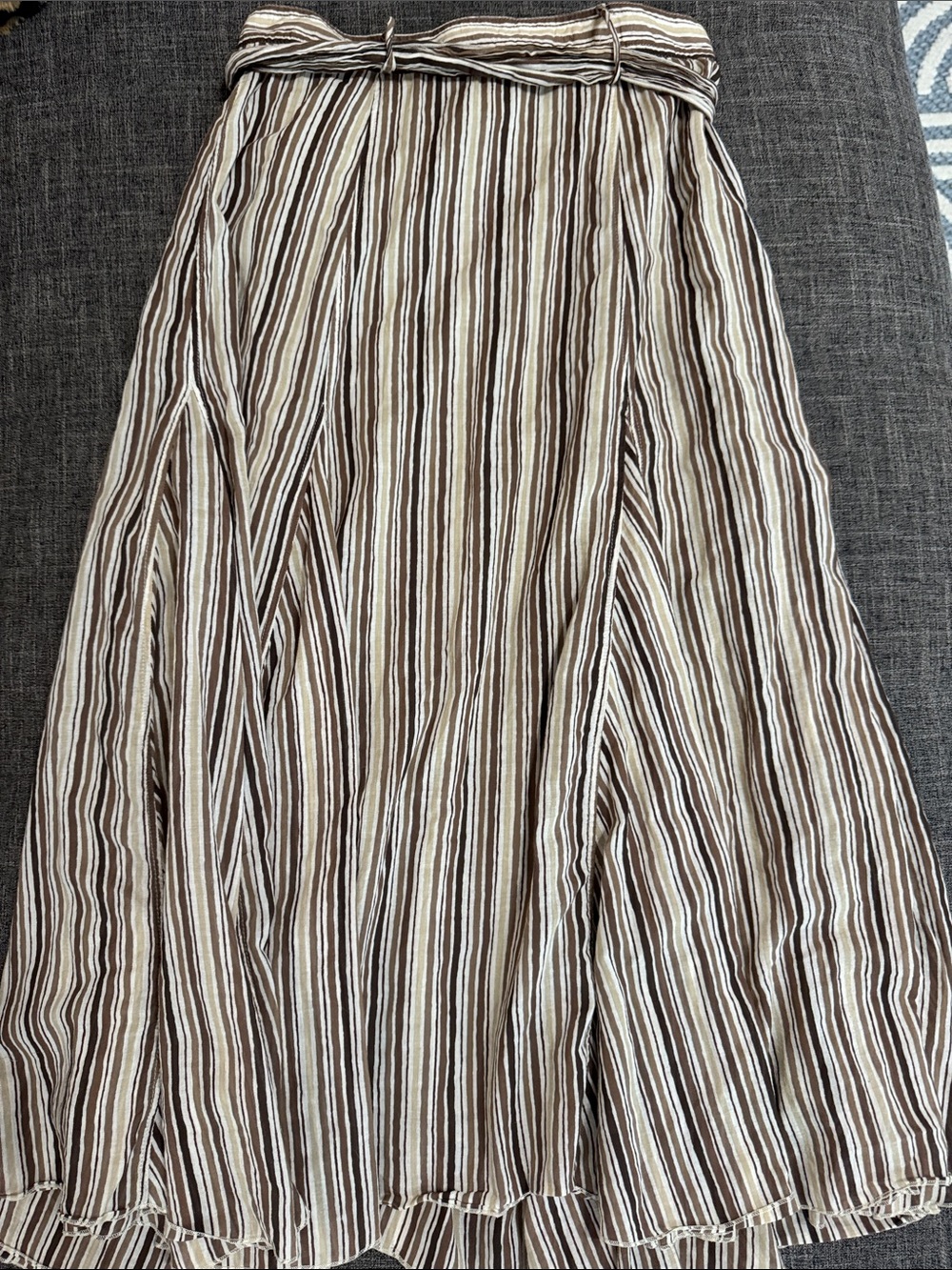 Pari Roulika France Cotton Paperbag Waist Striped Midi Skirt Bow Belt Y2K - Picture 3 of 4
